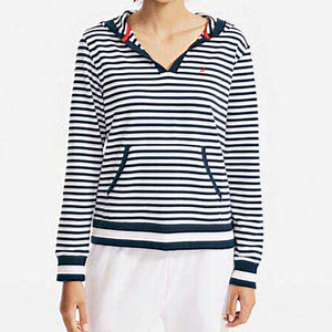 NWT Nautica‎ Stripe Hoodie Navy White Nautical Marinier Coastal Preppy